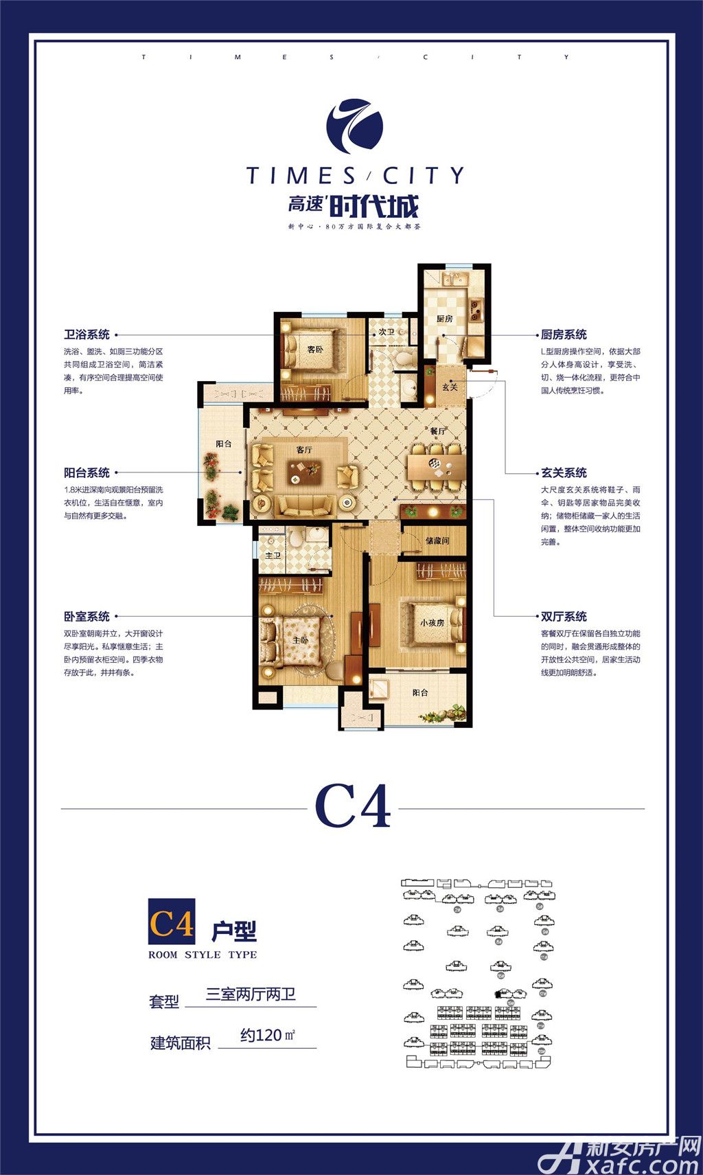 高速时代城c4户型3室2厅120平米