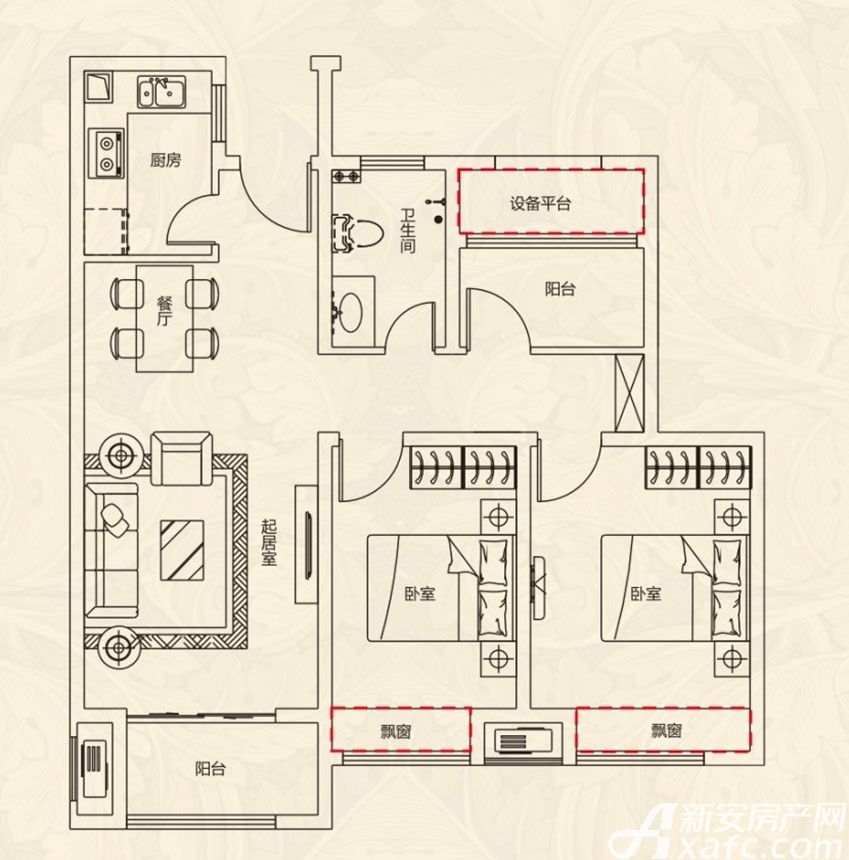 文一名门北郡h5户型2室2厅89平米