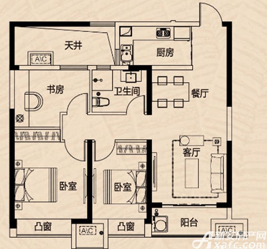 融创梧桐里2-b户型3室2厅91平米