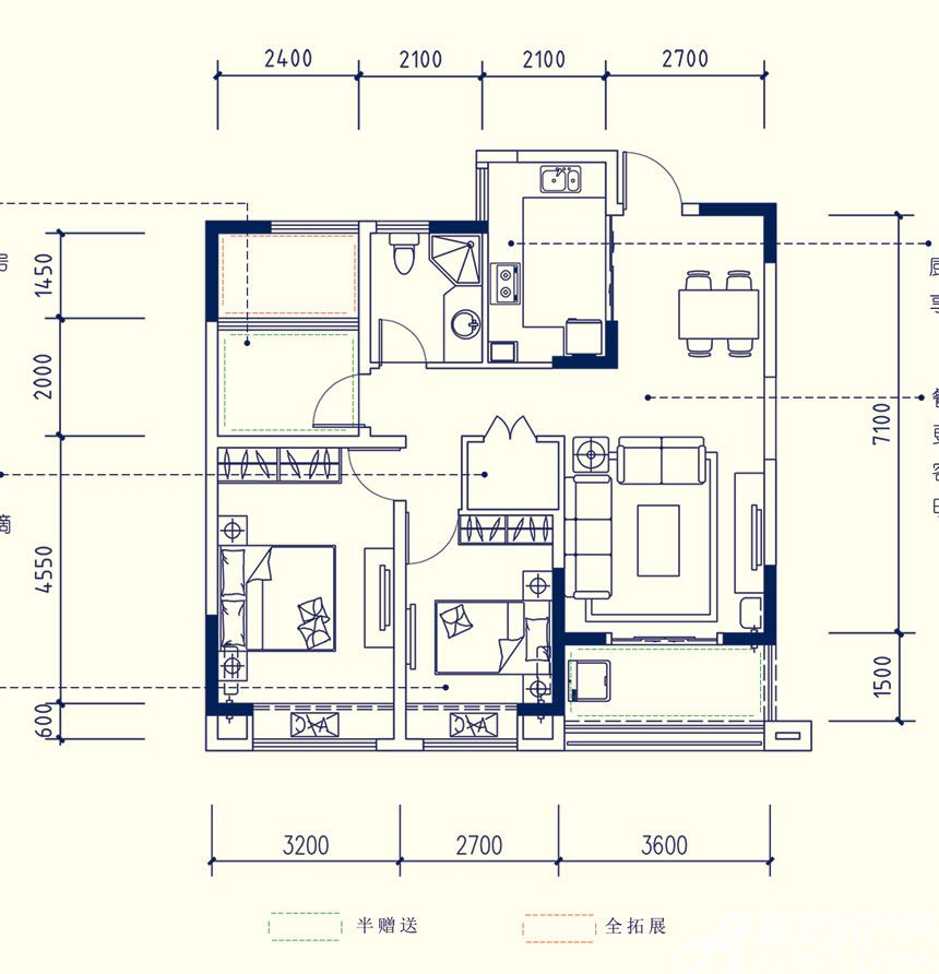 3室 2厅  建筑面积: 96平米 户型简介: 该户型整体为小三房设计,创新