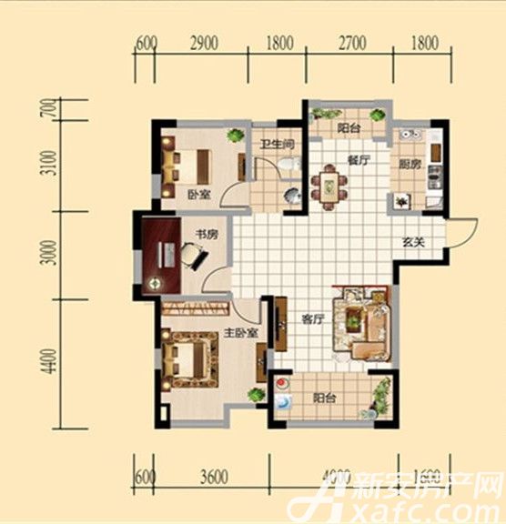 和顺新天地三室户型3室2厅106平米