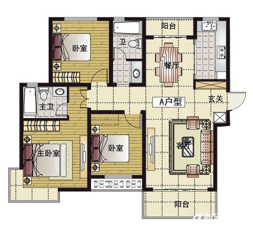 皋城王府三居125.1平米户型图_a3室2厅-新安房产网