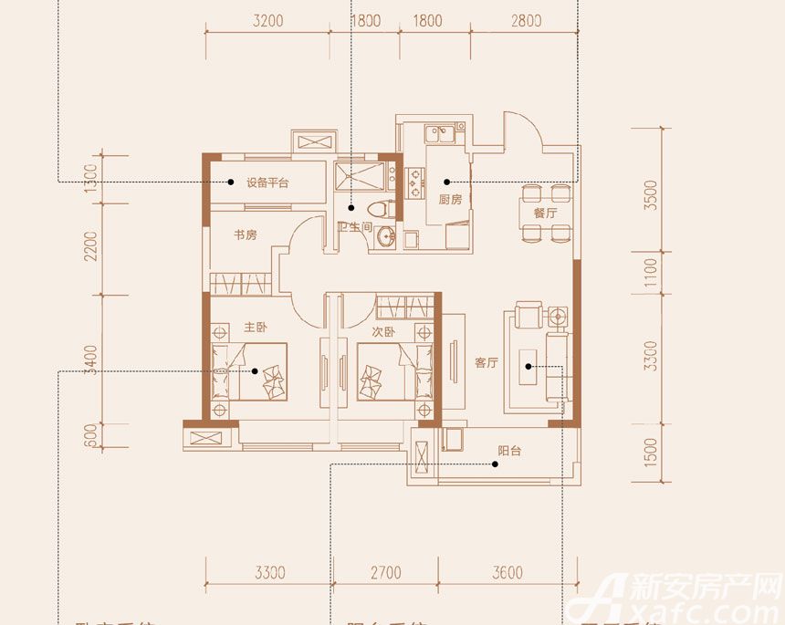 陶冲湖别院三居88平米户型图_a23室2厅-新安房产网