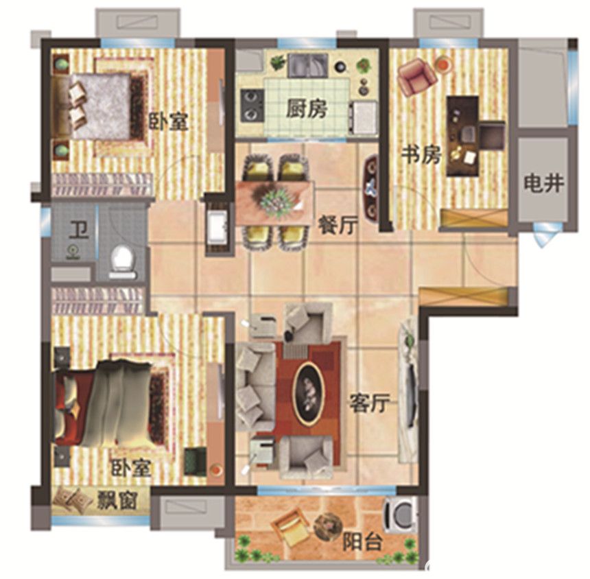 南陵碧桂园三居105.00平米户型图_j105-c3室2厅-新安