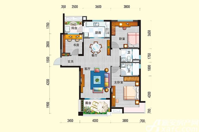 芜湖碧桂园三居128.00平米户型图_j497a户型3室2厅-新安房产网