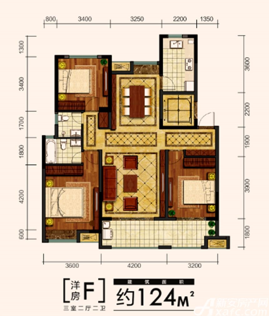 金大地时代公馆洋房f户型3室2厅126平米