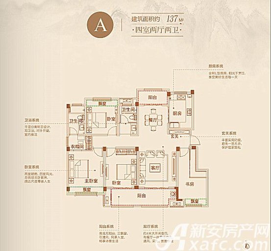 皖新原筑北院4室2厅2卫137平户型图,a户型-蒙城新房-手机新安房产网