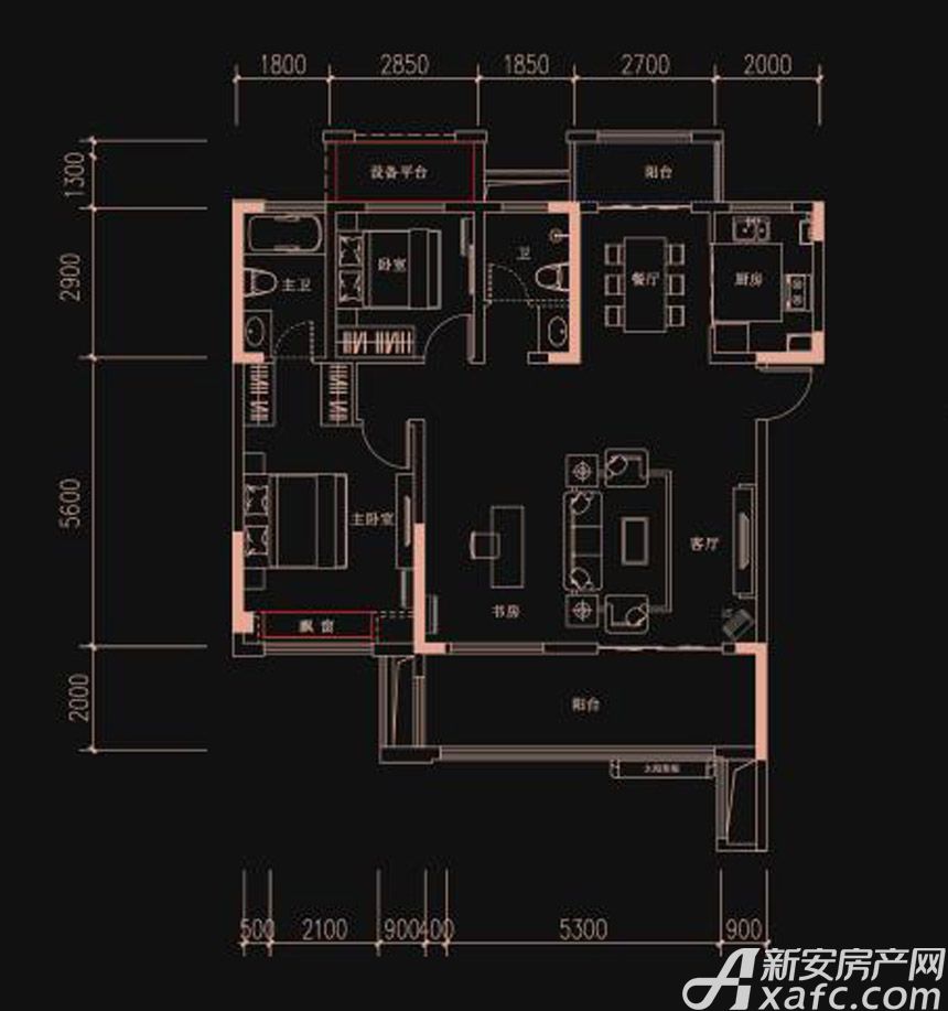新华御府g1户型2室2厅120平米