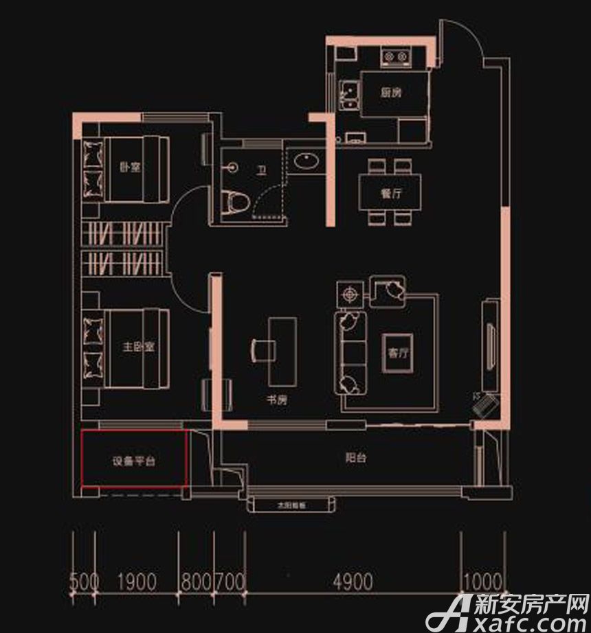 新华御府g2户型2室2厅100平米
