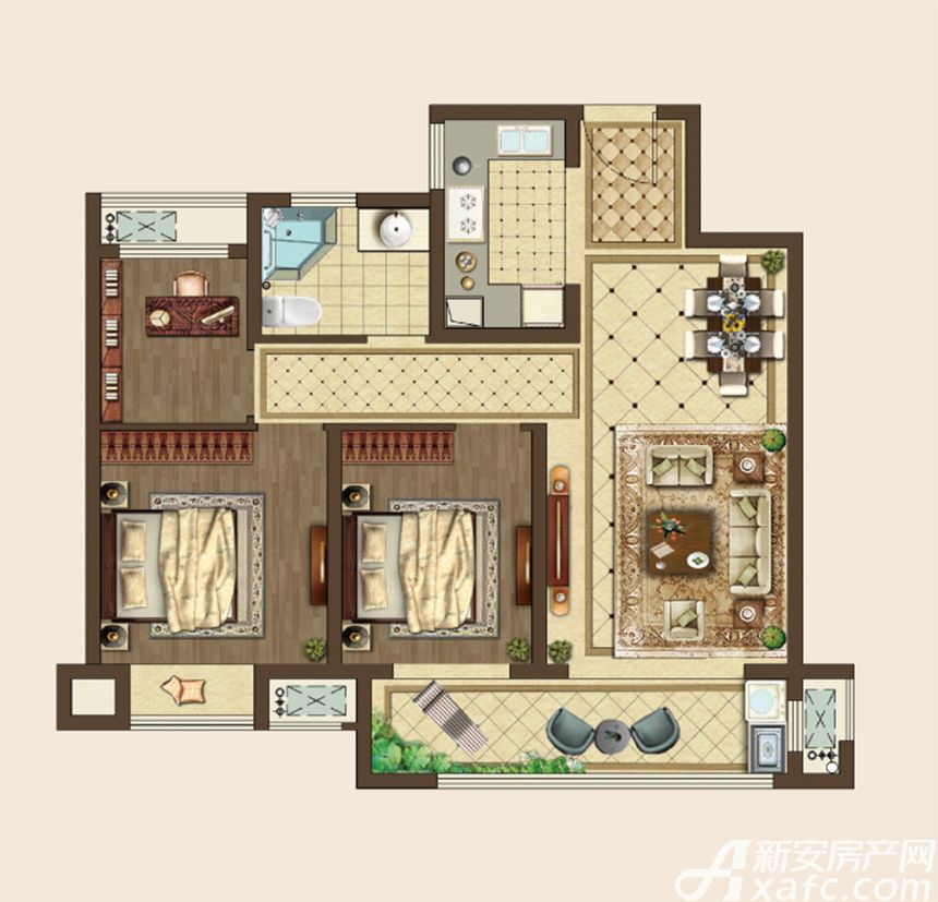融创玉兰公馆三居90平米户型图_a户型3室2厅-新安房产