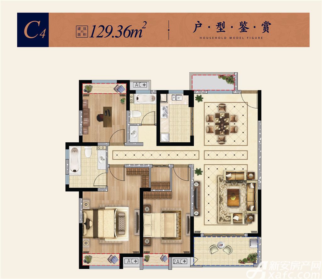 淮矿东方蓝海三居129.36平米户型图_c43室2厅-新安