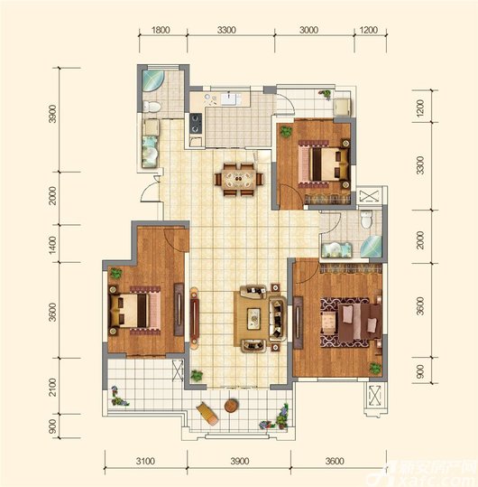 地矿龙山湖苑三居124.00平米户型图_g3室2厅-新安房产