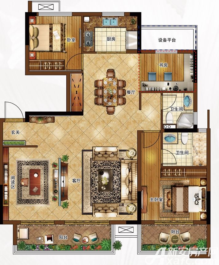 合景庐月湾130㎡y3户型图3室2厅130平米