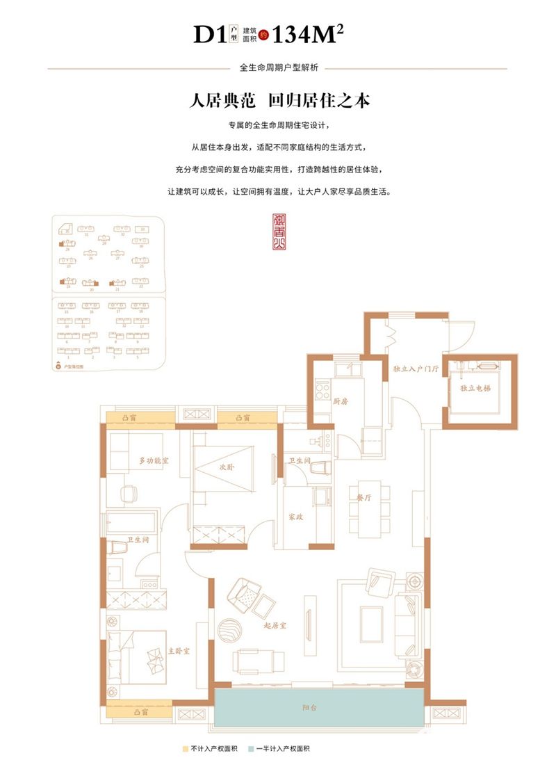 万创御香山d1户型3室2厅134平米