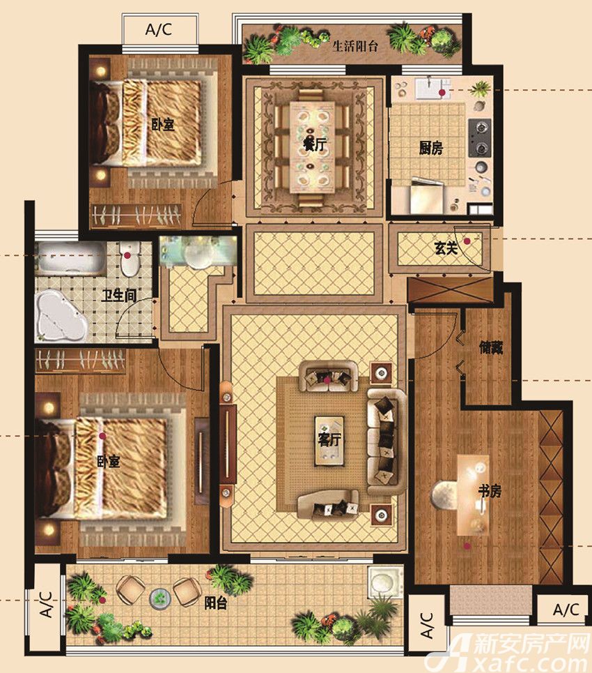 静安阳光城三居115平米户型图_51-54#a户型3室2厅