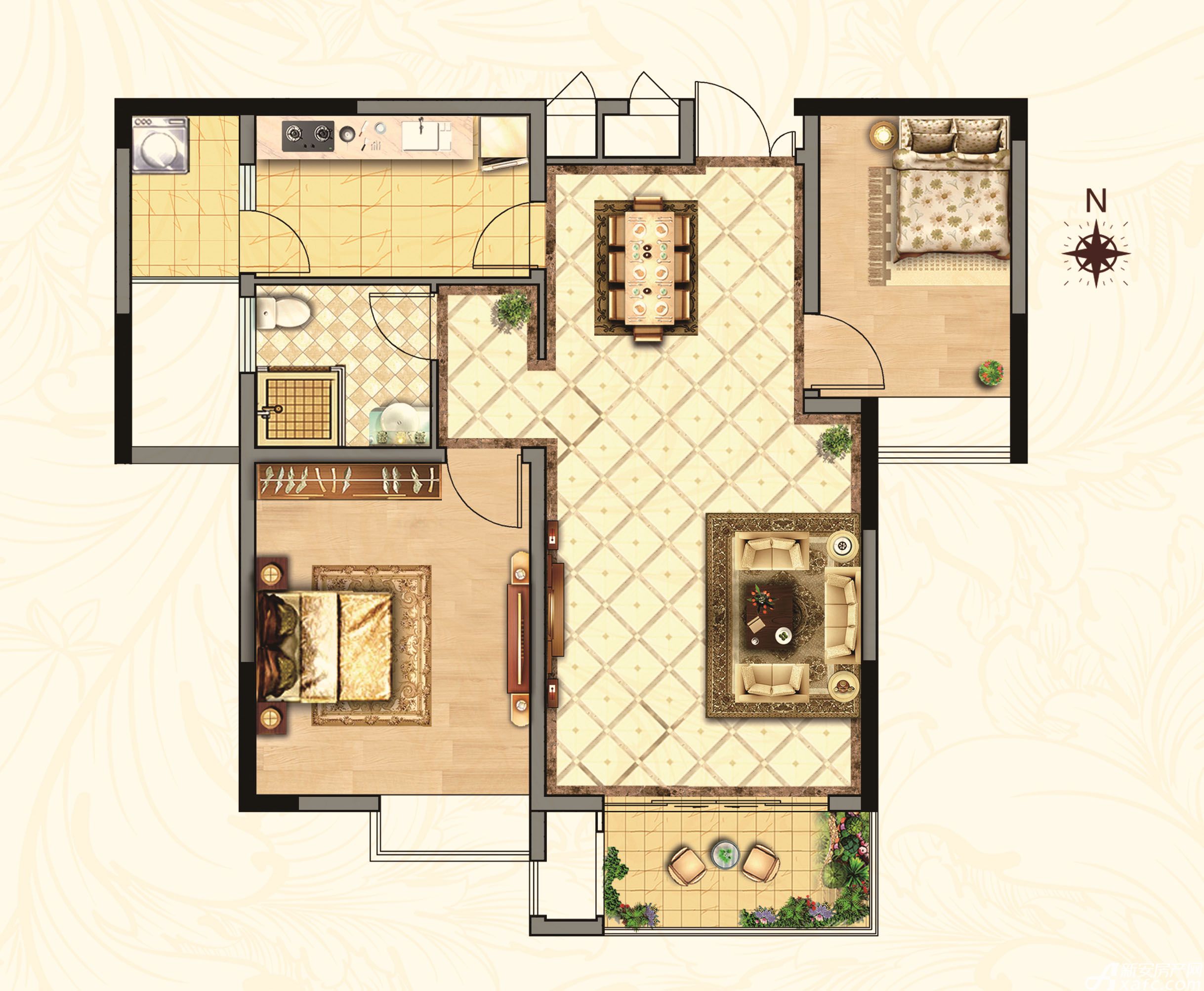 水岸豪庭全部89平米户型图_B户型-两室两厅一厨一卫2室2厅