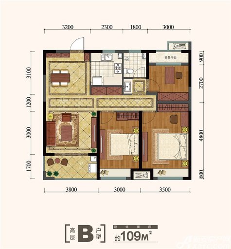 金大地紫金公馆3室2厅1卫109平户型图,b-铜陵新房-手机新安房产网