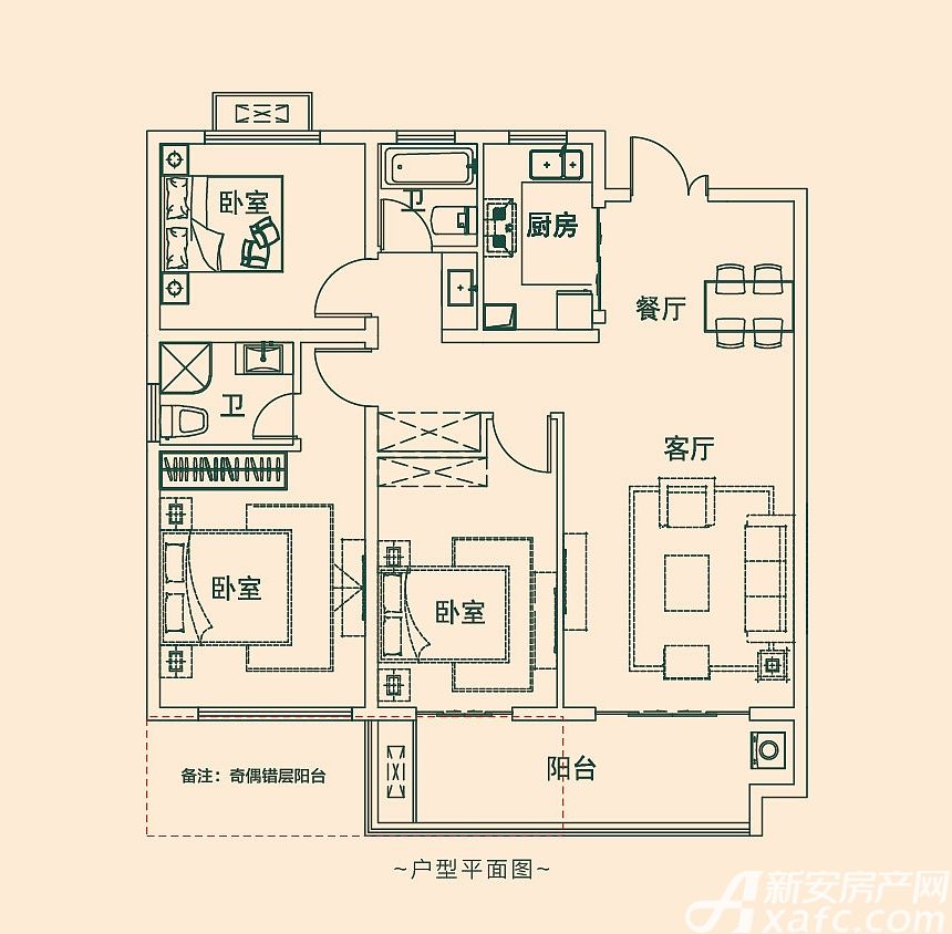 丽丰凯旋门三居115平米户型图_g33室2厅-新安房产网