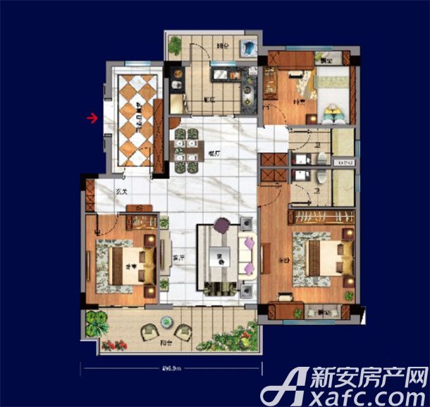 舒城碧桂园三居120.00平米户型图_yj1153室2厅-新安房产网