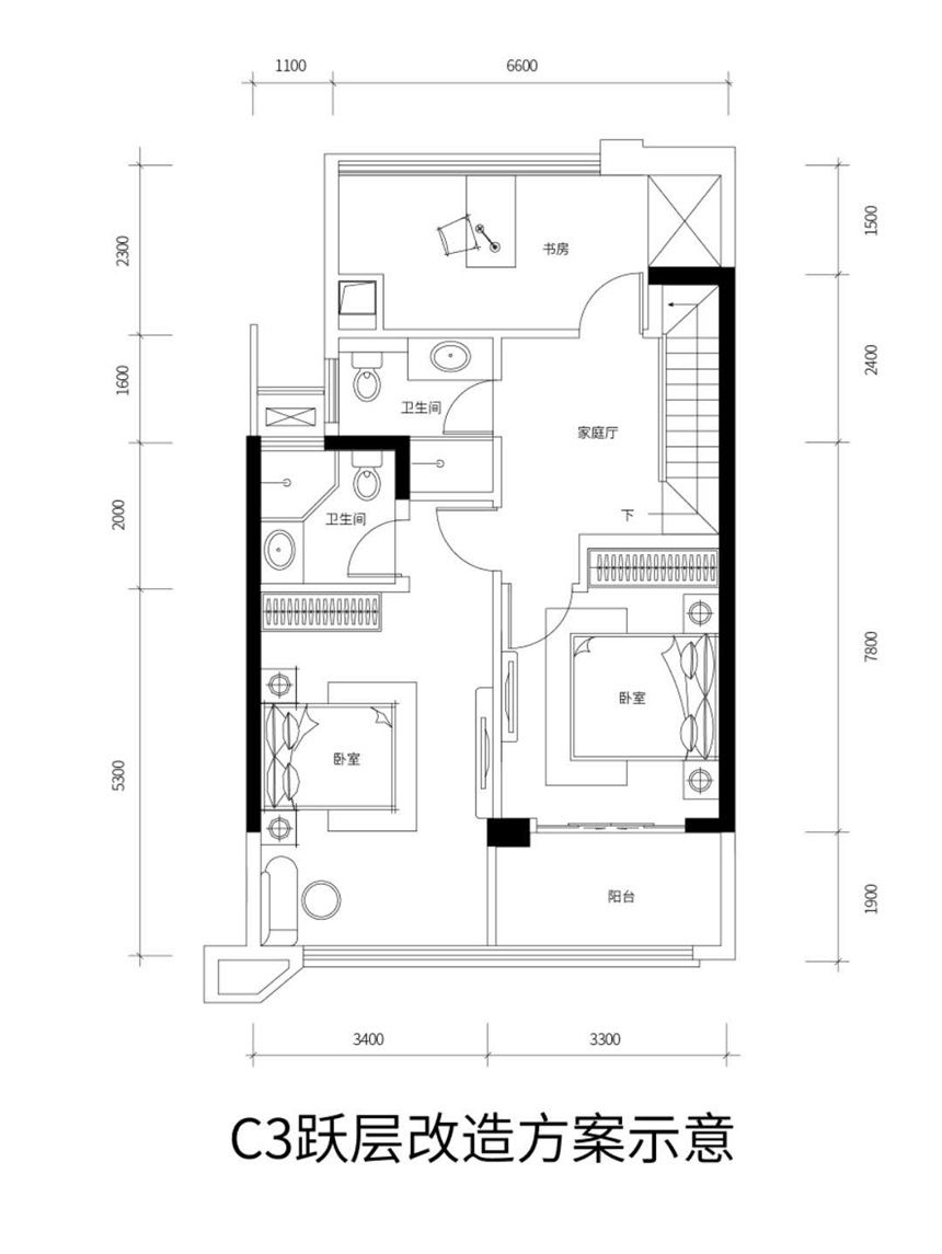 琥珀东华府三居121平米户型图_c3 跃层中户3室2厅-新安房产网