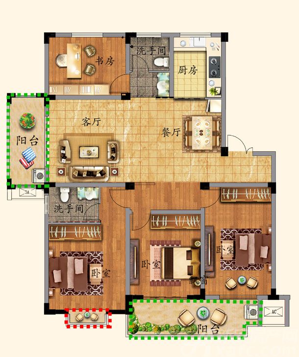 优诗美地四居及以上150平米户型图_f户型150-1554室2厅-新安房产网