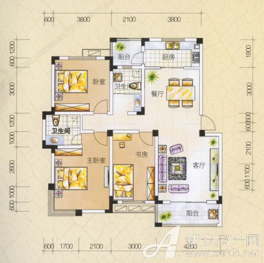 00平米户型图_三房两厅一厨两卫 越122.35㎡0室0厅-新安房产网