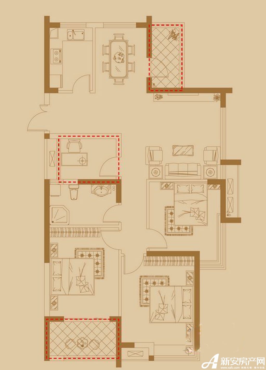 宝业东城广场2,3,4,5,6#楼c户型三室户型图-宝业东城