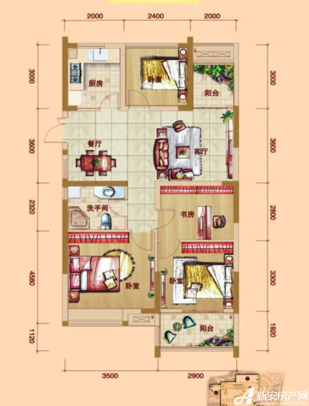 宝业东城广场2#5#标准层b户型四室及以上户型图-宝业