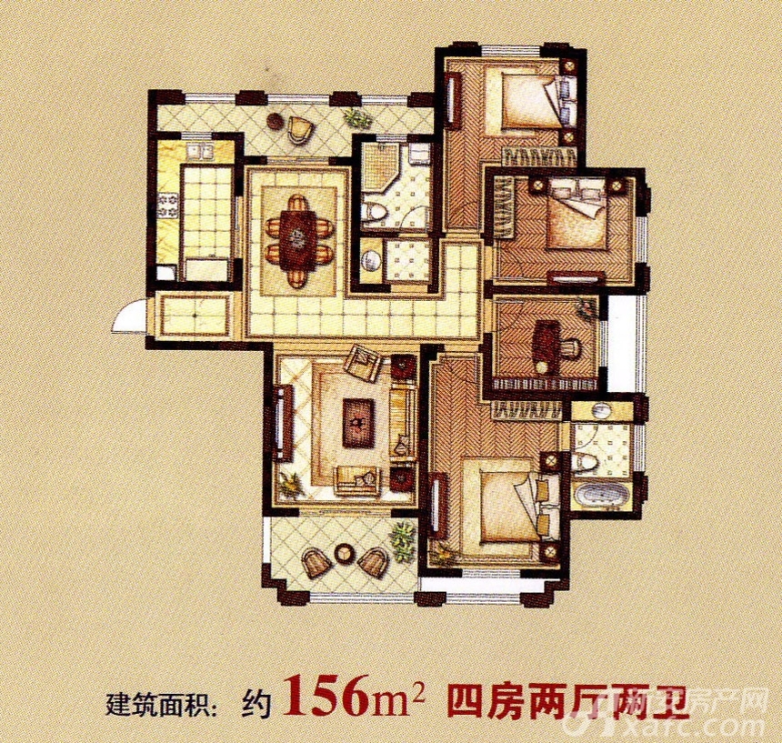 00平米户型图_156四房2厅4室2