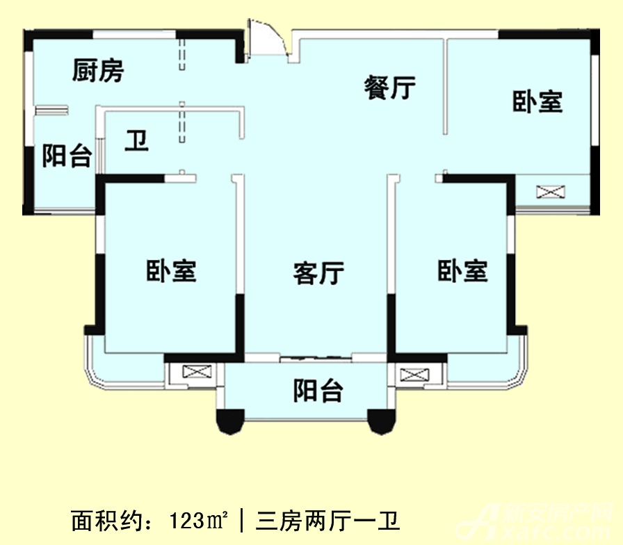宇业天逸华府标准层户型三室户型图-宇业天逸华府图片