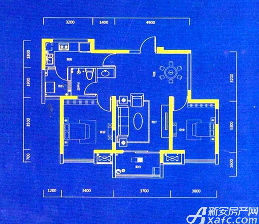 中铁滨湖名邸d1户型2室2厅87.22平米