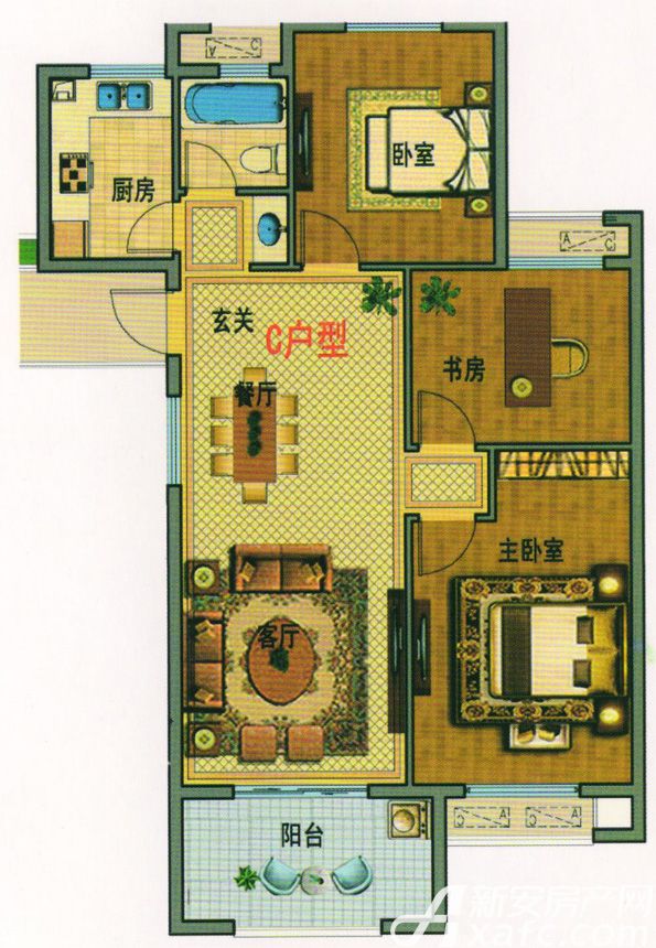 丽晶财富广场c户型3室2厅1052平米