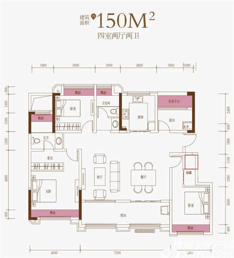 洋房150㎡户型 4室2厅2卫 150㎡